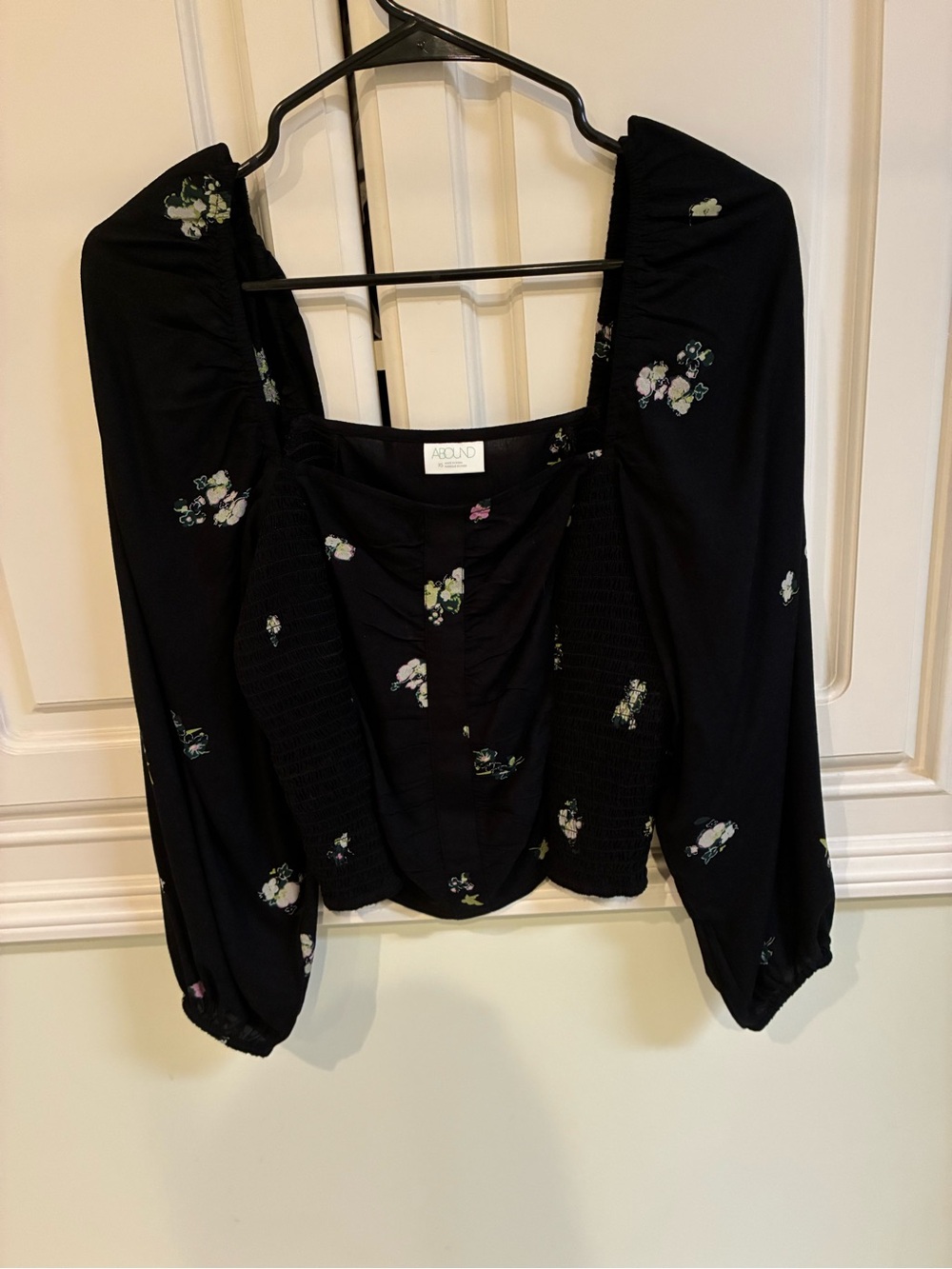 Abound Black Floral Square-Neck Blouse XS